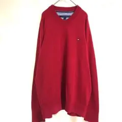 古着　トミーヒルフィガー　Ｖネックニット　フラッグロゴ　ワンポイント刺繍