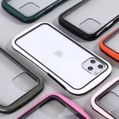 iPhone11pro 対応 アイフォンケース バンパー 強化ガラス 白 緑