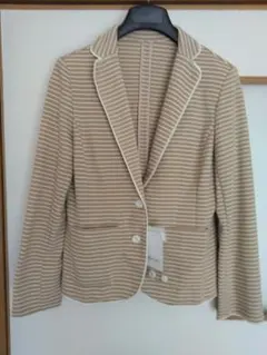 【新品】ベージュ×ホワイト ボーダー テーラードジャケット サイズＬ