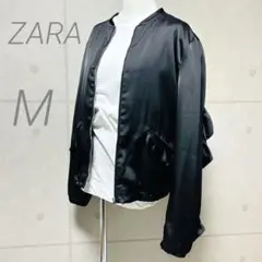極美品✨ZARA ザラ ブルゾン ma1 フリル　ブラック 光沢　M ジャケット
