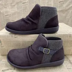 新品★レディース★22.5cm★幅広 シワ加工ブーツ 焦茶色 9872