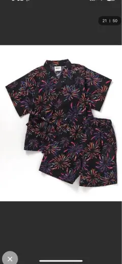 花火柄 甚平 110cm シャツとショートパンツセット ブリーズ　すっぽり甚平