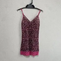 ピンク ヒョウ柄 ランジェリー風ワンピース 古着 レイヤード