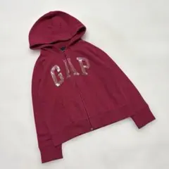 【120cm】GAP Kids スパンコールロゴ ジップパーカー ピンク Y2K