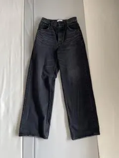 ダークグレー ハイウエスト ワイドレッグデニム