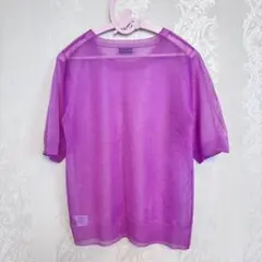 パープル メッシュ 半袖Tシャツ　トップス　カットソー　上品　綺麗めのサムネイル