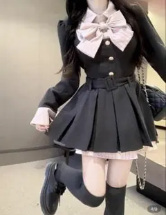 レイヤード風 韓国系ワンピース ワンホン miu系穿搭