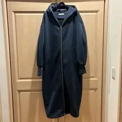 美品　H/S designed by Reiネイビー フード付き ロングパーカー