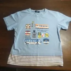 クレードスコープ 水色 電車 新幹線 120 半袖