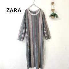 ZARA ザラ マルチカラー ストライプ ニット ワンピース L ロング