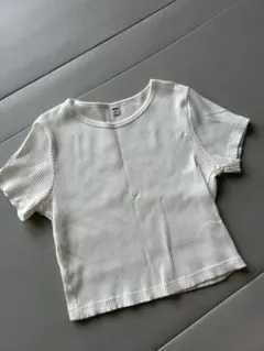 UNIQLO リブ クルーネック 半袖 Tシャツ ホワイト Mのサムネイル