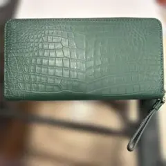 一枚革　グリーン クロコダイル長財布