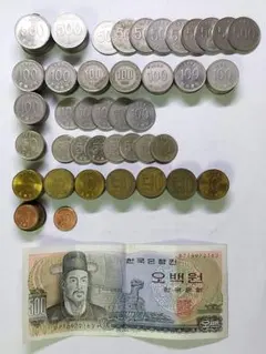 古銭　外貨　韓国　まとめて　24560ウォン+紙幣500ウォンのサムネイル
