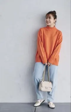 VIS 【洗える】バックスリットニット　ハイネック　セーター　オレンジ