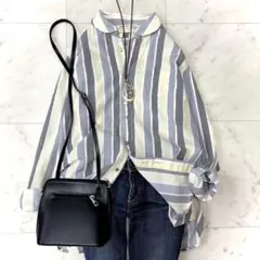 美品 グランマママドーター　マルチストライプシャツ ラウンドカラー 2