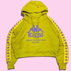 KAPPA カッパ ショート丈 パーカー M イエロー ロゴ柄 レディースのサムネイル