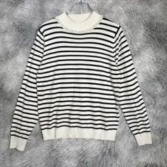 アースミュージックアンドエコロジー ボーダーニット L パール ビジュー マリン