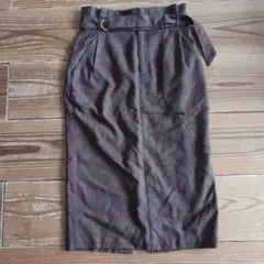 Saloon チェック柄 タイトスカート ブラウン系