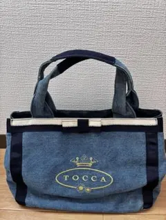 定番人気TOCCA トッカ デニム トートバッグ リボン ロゴ刺繍 紺のサムネイル