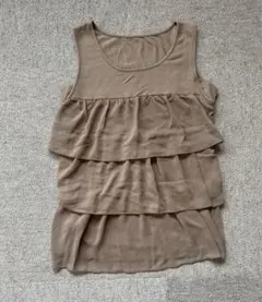ブラウン フリル チュニックタンクトップ