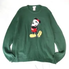 90s ミッキー クリスマス サンタ ニット オーバーサイズ グリーン 刺繍 緑