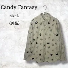 美品✨【キャンディファンタジー】フェイス総柄シャツ　顔プリント　長袖シャツ　L