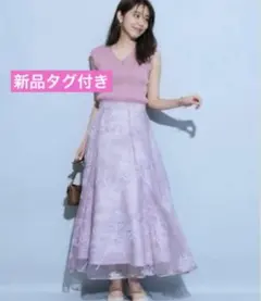 67【新品タグ付】JUSGLITTY ヴェールラメ刺繍スカート