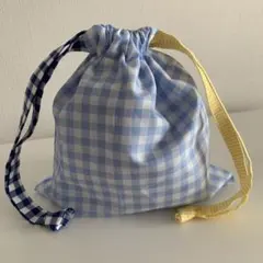 《水色》　ハンドメイド　巾着　ギンガムチェック