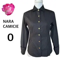 NARACAMICIE★長袖シャツ★黒★ブラック★コットン★金ボタン★0サイズ
