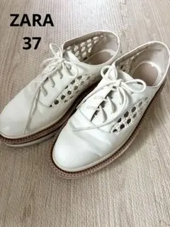 ZARA BASIC ホワイトレースアップシューズ ダービーシューズ