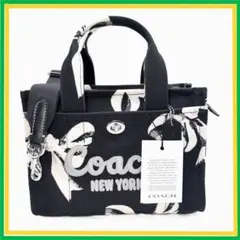 新品未使用】Coach ブラックカーゴトートバッグ リボン柄キャンバス26