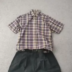 OLD UNIQLO チェック 半袖シャツ イエロー パープル c