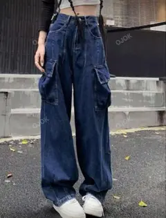 ダークブルー デニムカーゴパンツ