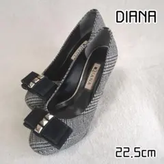 ダイアナ 22.5cm ヒールパンプス グレンチェック リボン DIANA