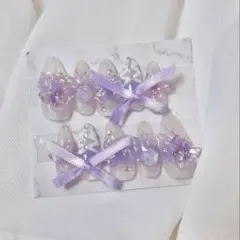 ネイルチップ フレンチガーリー グラデーション ちゅるん リボン 紫