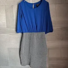 エンフォーカス ドット 水玉 ワンピース 七分袖 M 青 黒 白 パーティー