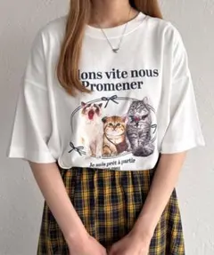 kutir ねこアソートTシャツ レトロ ホワイト ネイビー