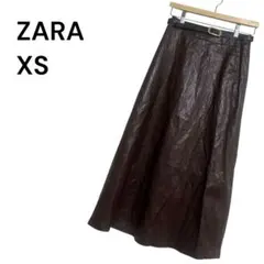 新品タグ付き ZARA フェイクレザー フレアスカート XS ベルト付き
