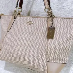 コーチ COACH ベージュキャンバス＋本革 トートバッグ A4可 肩掛けのサムネイル