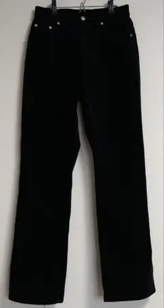 コーデュロイ 黒 ストレートパンツ　レディースブラックコーデュロイパンツ