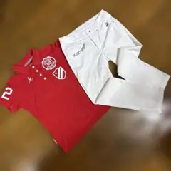 ルコックスポルティフ セットアップ ポロシャツ　レッド　パンツ　ホワイト