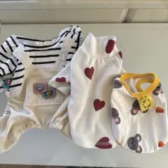 犬服 3点セット ハート柄・ストライプ