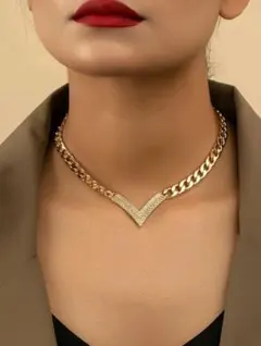 【ほぼ新品】男女兼用 クリスタル ゴールド チェーン ネックレス 保管ケース付き