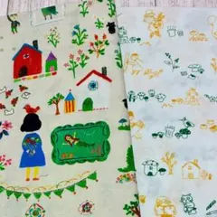 【綿麻・シーチング】北岸由美イラスト生地 2枚セット 各:約110×50