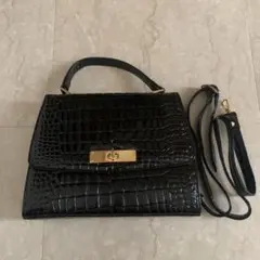 お値下げ‼️クロコダイル風ハンドバッグ ブラック