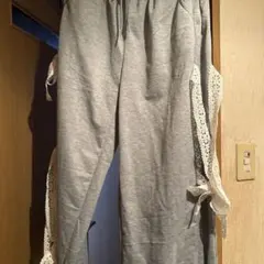 グレー レース付き イージーパンツ