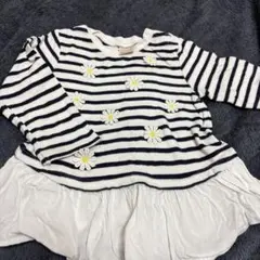 petit main ストライプ花刺繍トップス 90cm