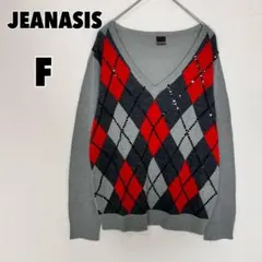 JEANASIS 지나시스 V 넥 아가일 니트 スパンコール 毛混