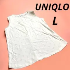 UNIQLO ユニクロ L タンクトップ ノースリーブ ドット 総柄 透け感 白のサムネイル