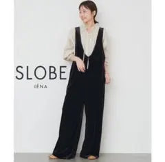 新品タグ付き スローブイエナ ベロアVネックオールインワン 38サイズ黒 洗える